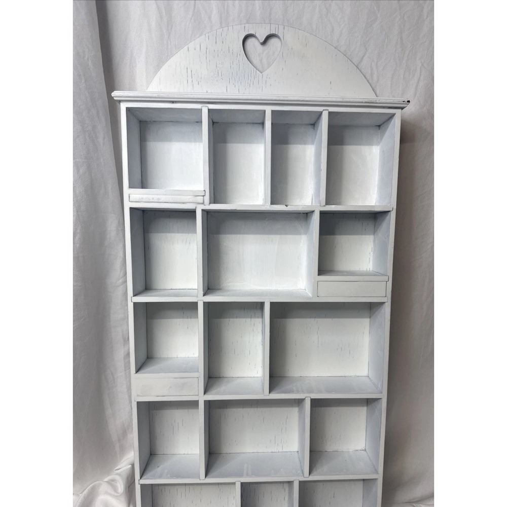 Vintage Wall Heart Cut-Out Wood Cubby Display Shelf Trinket Cottage Core Decor